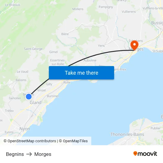 Begnins to Morges map
