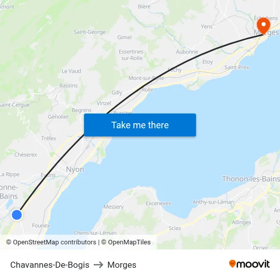 Chavannes-De-Bogis to Morges map