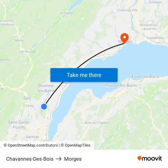 Chavannes-Des-Bois to Morges map
