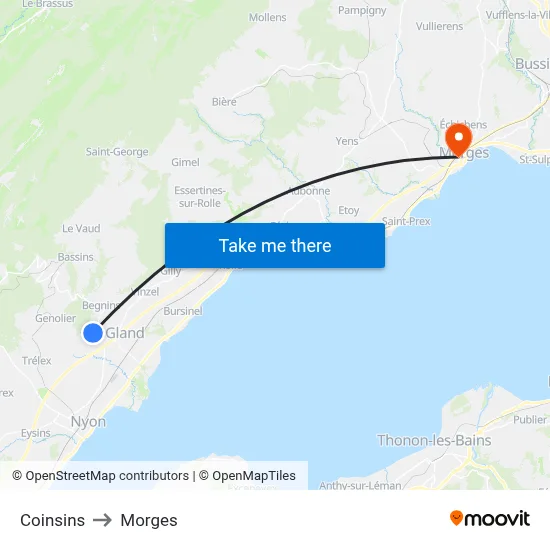 Coinsins to Morges map