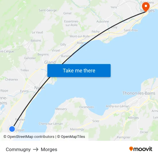 Commugny to Morges map