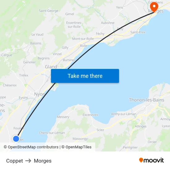 Coppet to Morges map