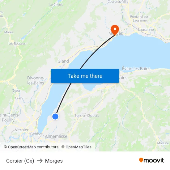 Corsier (Ge) to Morges map