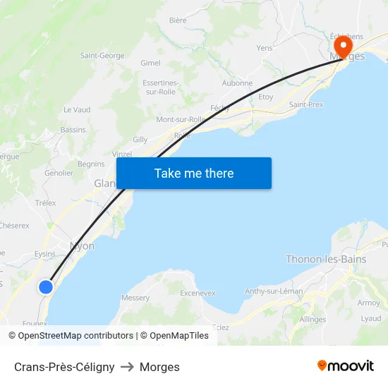 Crans-Près-Céligny to Morges map