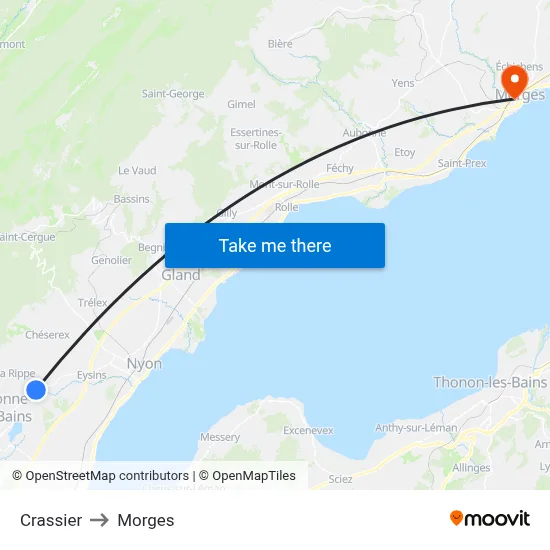 Crassier to Morges map