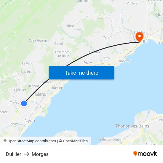 Duillier to Morges map