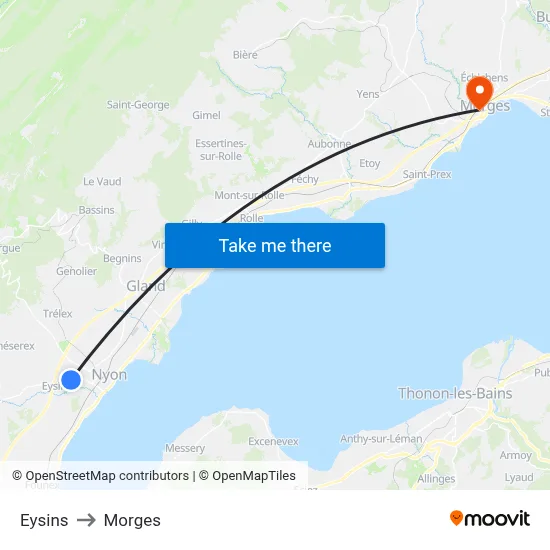 Eysins to Morges map