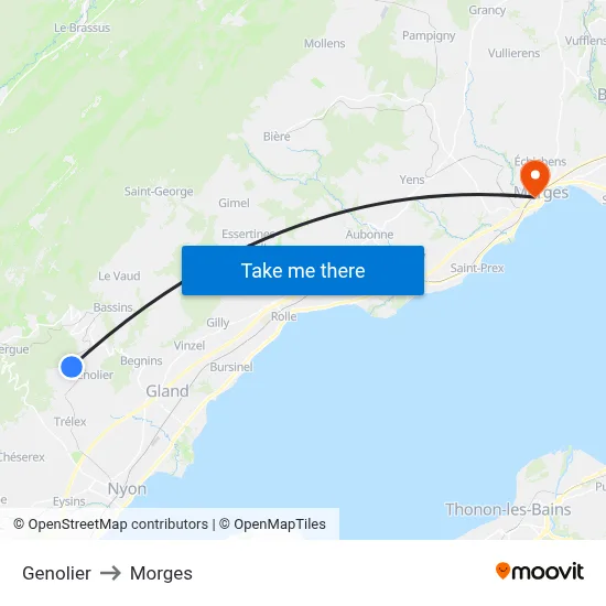Genolier to Morges map