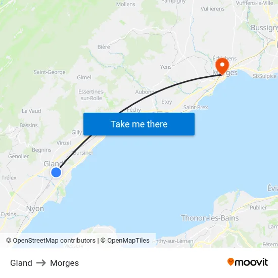 Gland to Morges map