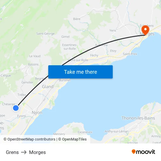 Grens to Morges map