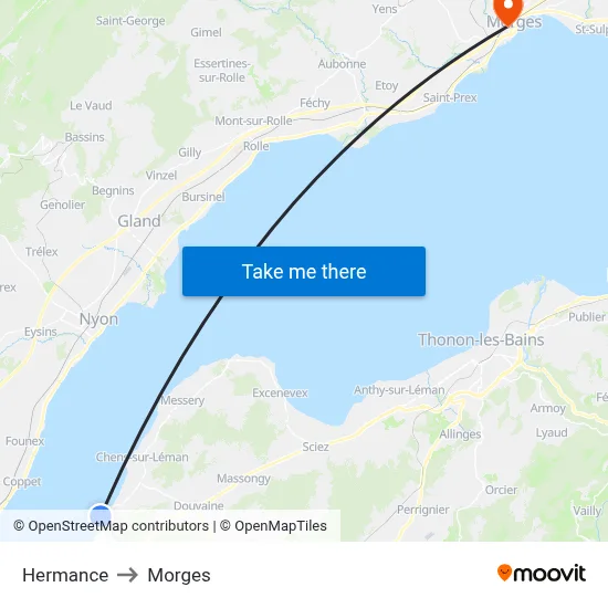 Hermance to Morges map