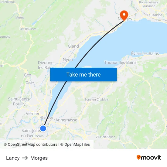 Lancy to Morges map