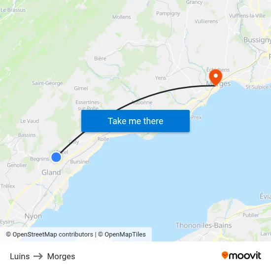 Luins to Morges map