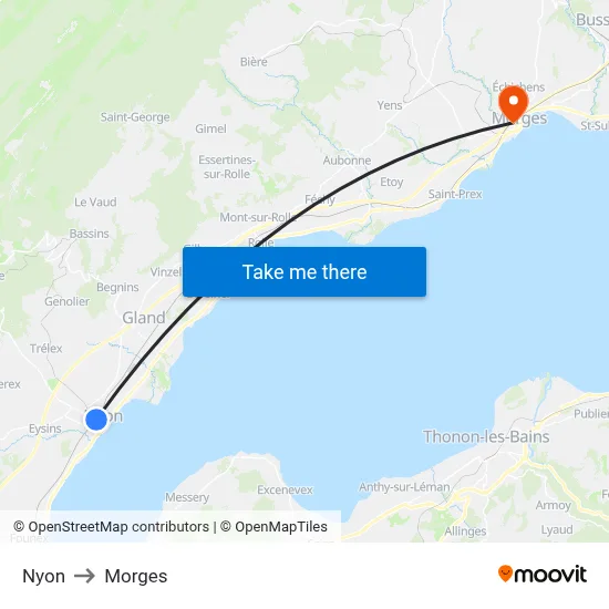 Nyon to Morges map