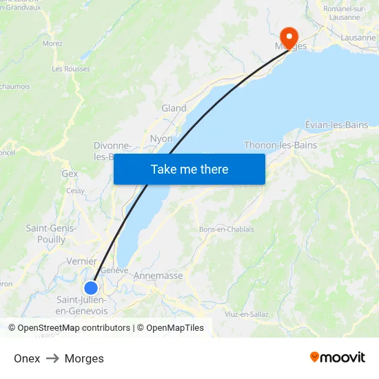 Onex to Morges map