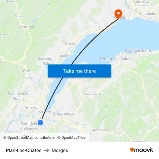 Plan-Les-Ouates to Morges map