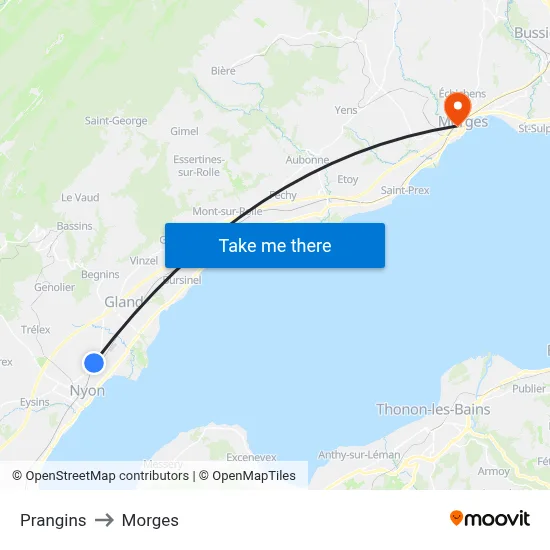 Prangins to Morges map