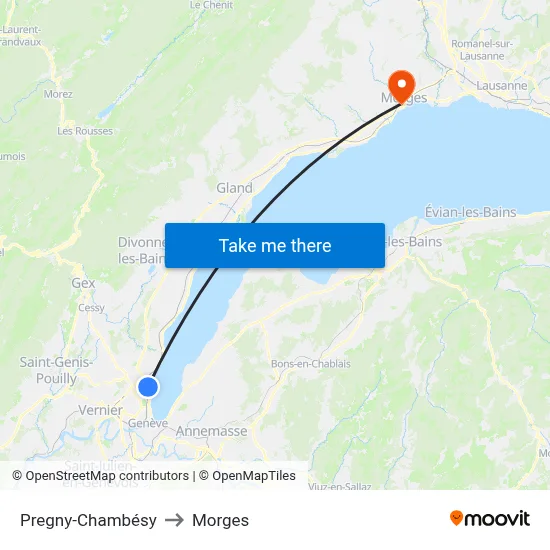 Pregny-Chambésy to Morges map