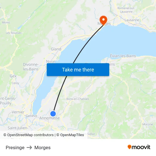 Presinge to Morges map