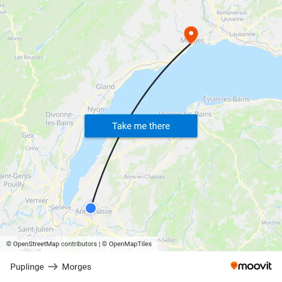 Puplinge to Morges map