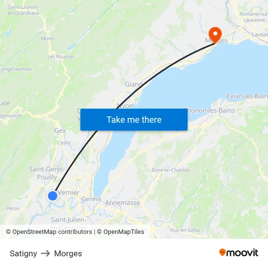 Satigny to Morges map