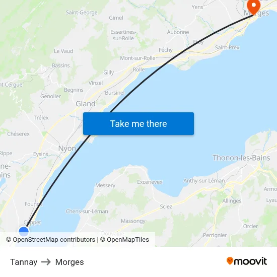 Tannay to Morges map