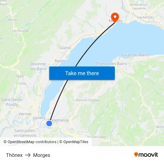 Thônex to Morges map