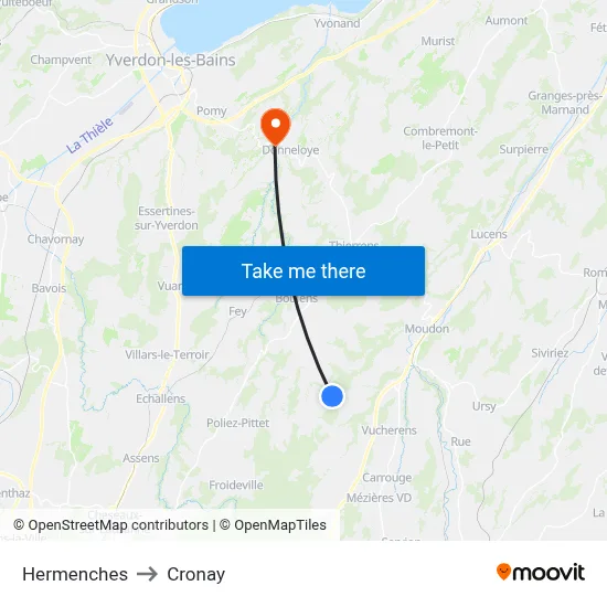Hermenches to Cronay map