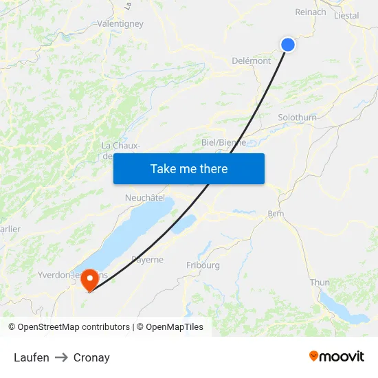 Laufen to Cronay map
