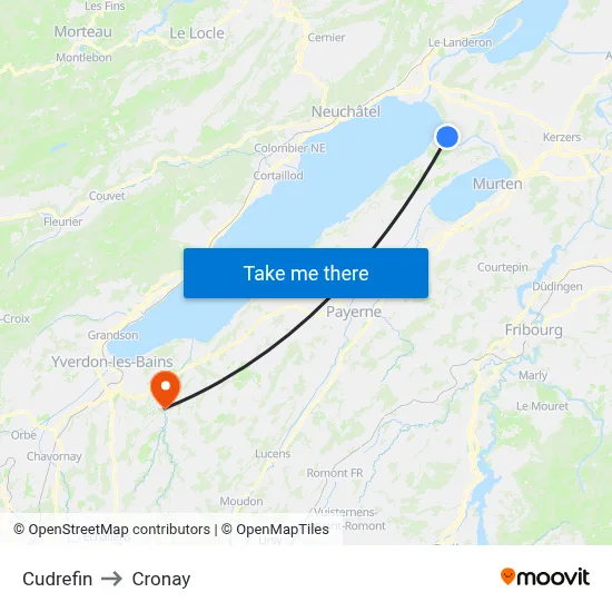 Cudrefin to Cronay map