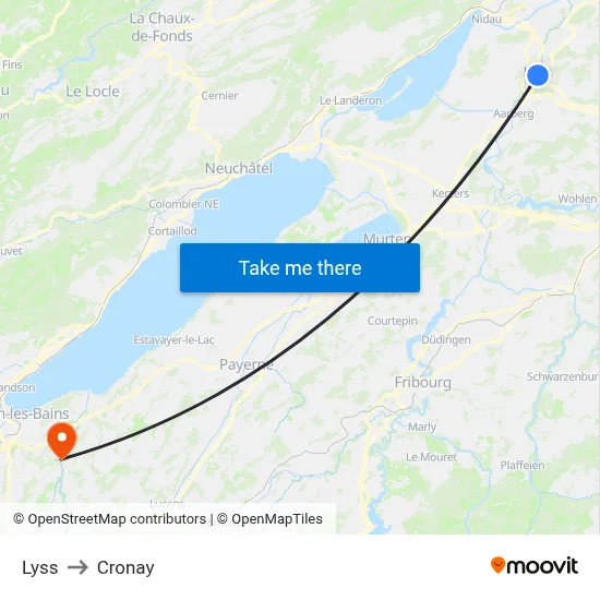 Lyss to Cronay map
