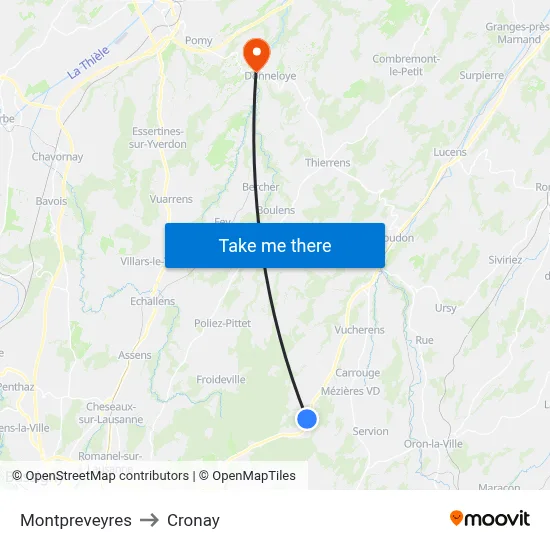 Montpreveyres to Cronay map