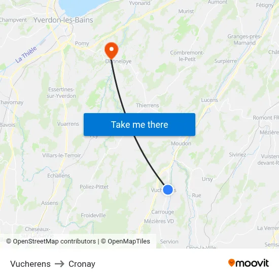 Vucherens to Cronay map