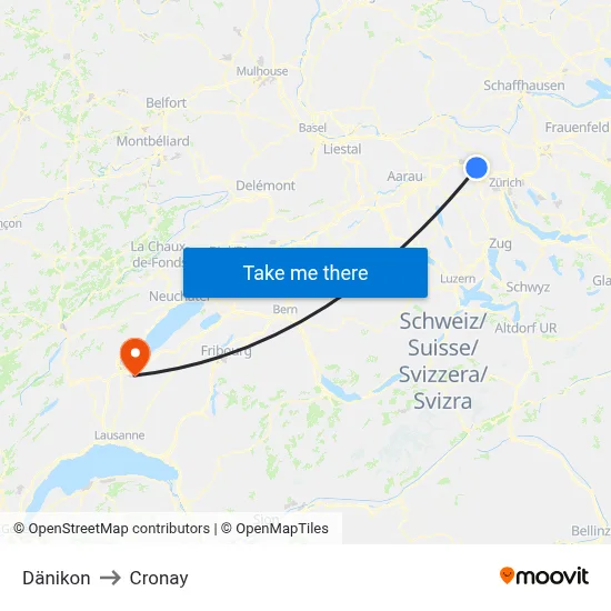Dänikon to Cronay map