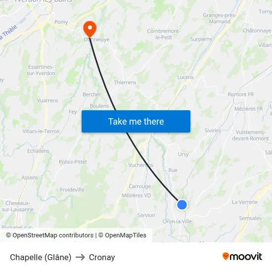 Chapelle (Glâne) to Cronay map