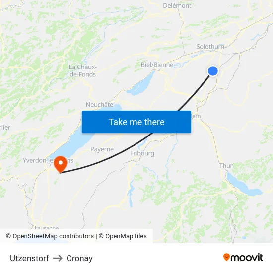 Utzenstorf to Cronay map