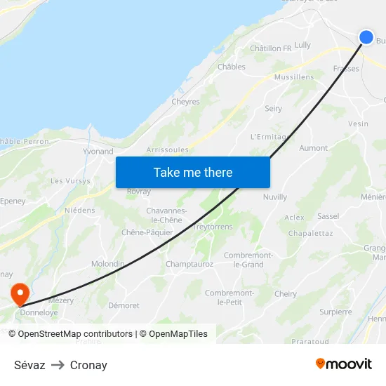 Sévaz to Cronay map