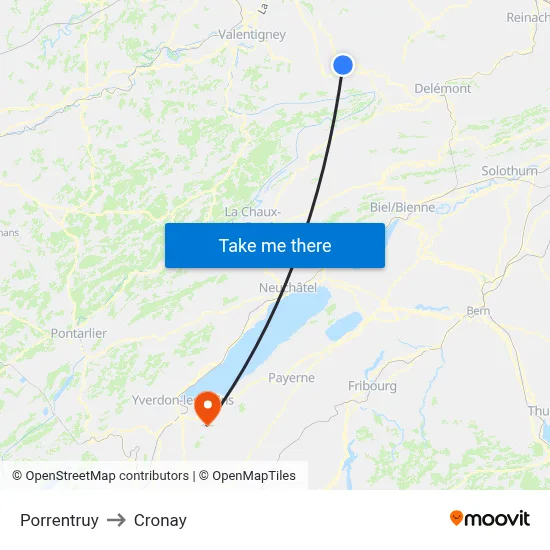 Porrentruy to Cronay map
