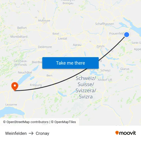 Weinfelden to Cronay map