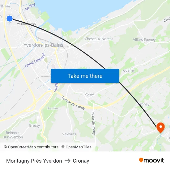 Montagny-Près-Yverdon to Cronay map