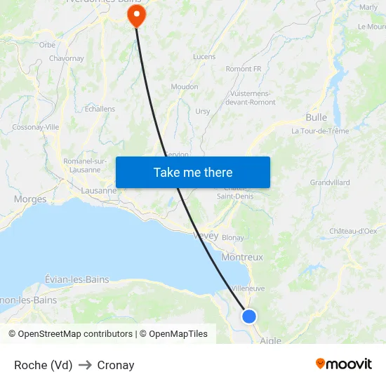 Roche (Vd) to Cronay map