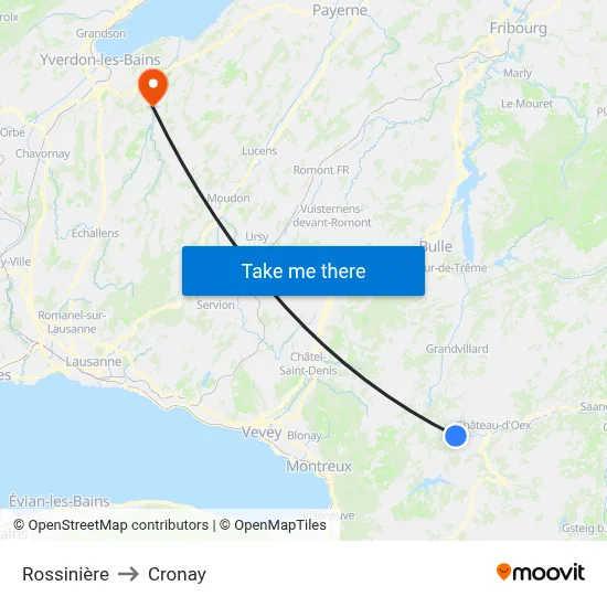Rossinière to Cronay map