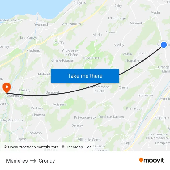 Ménières to Cronay map