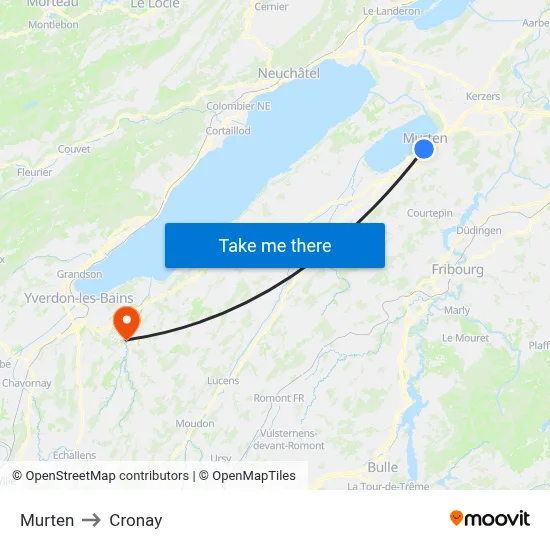 Murten to Cronay map
