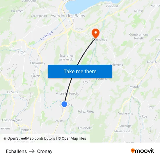 Echallens to Cronay map