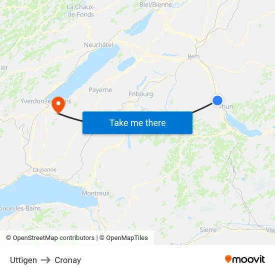 Uttigen to Cronay map
