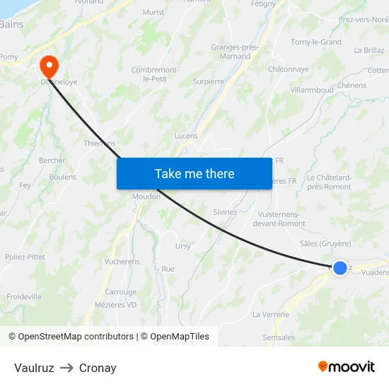 Vaulruz to Cronay map