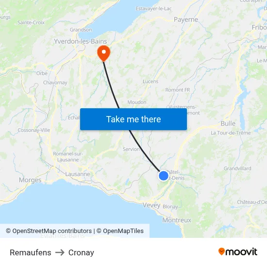 Remaufens to Cronay map