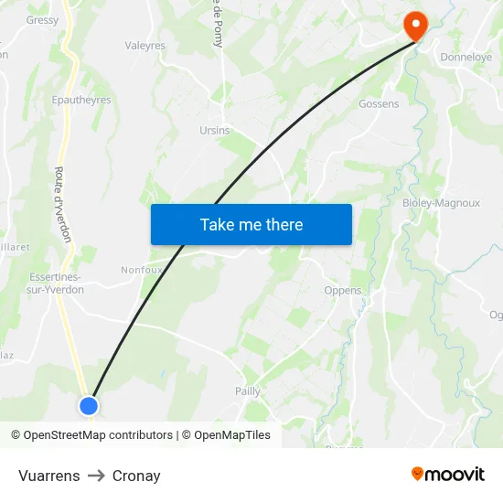 Vuarrens to Cronay map