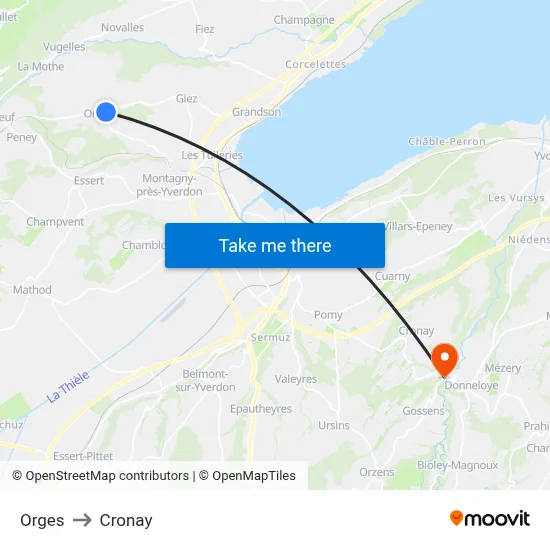 Orges to Cronay map